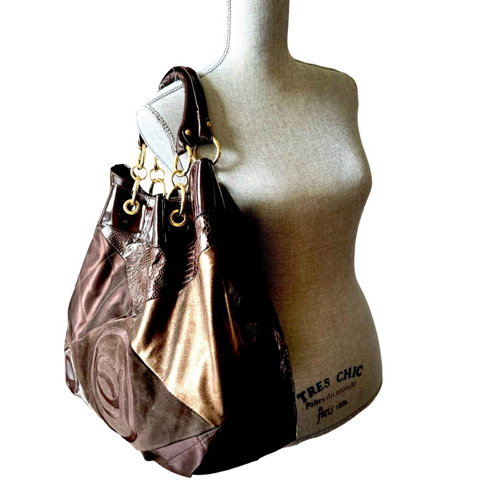 Bebe Tote, Brown Patchwork With Gold Hardware, Vi… - image 2